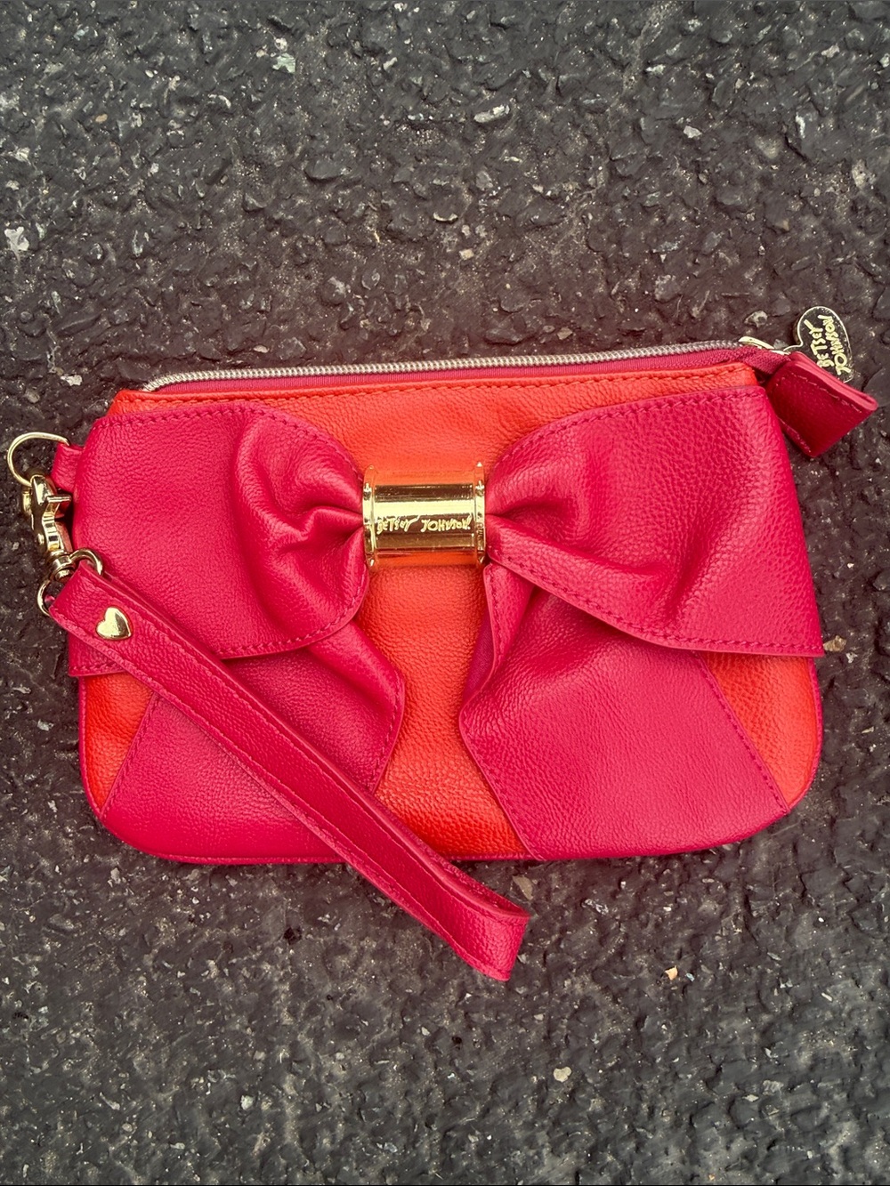 Betsey Johnson Pink and Orange Bow Wristlet Clutch